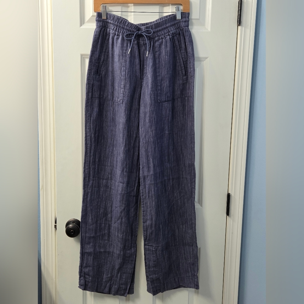 Athleta %100 Linen Cabo Textured Wide Leg Pant Size S Tall